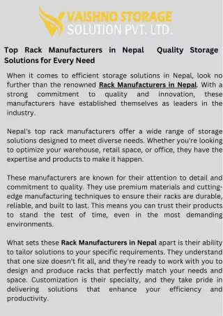 Rack Manufacturers in nepal