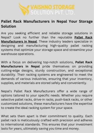 Pallet Rack Manufacturers in nepal