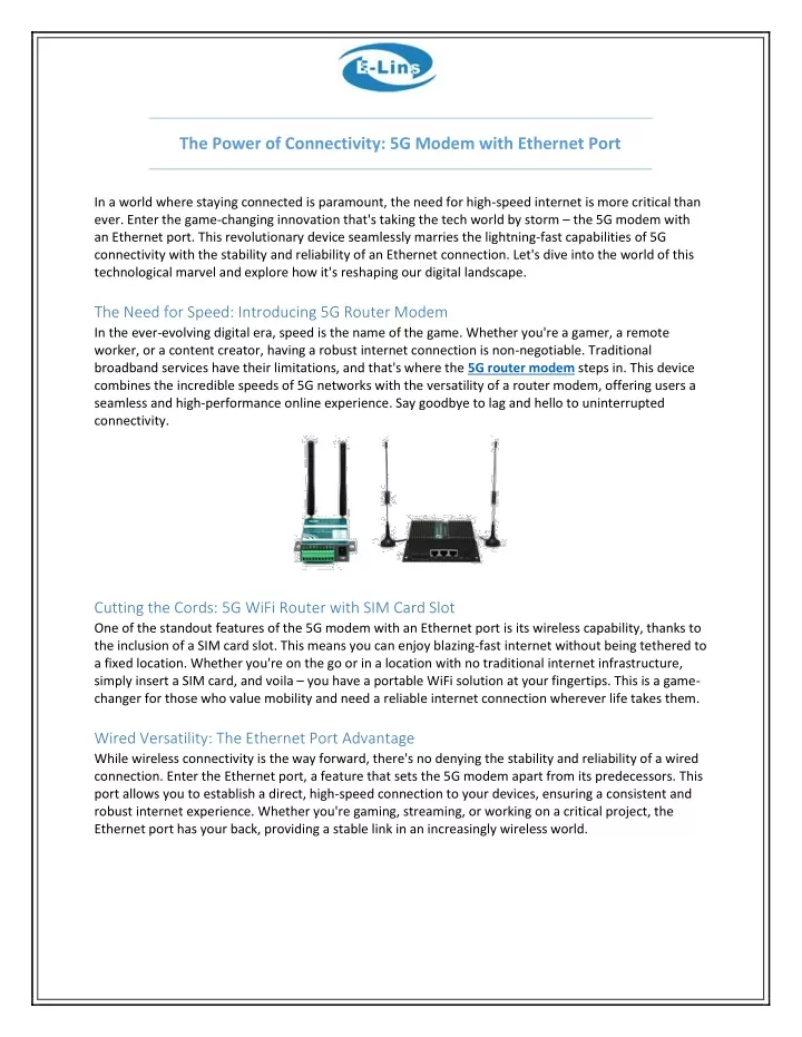 the power of connectivity 5g modem with ethernet