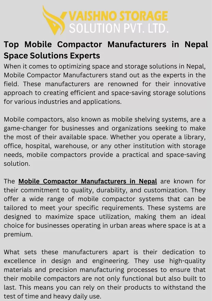 top mobile compactor manufacturers in nepal space