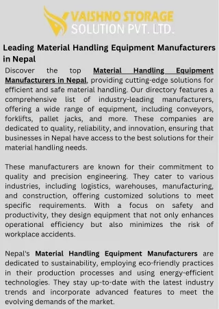Material Handling Equipment Manufacturers in nepal