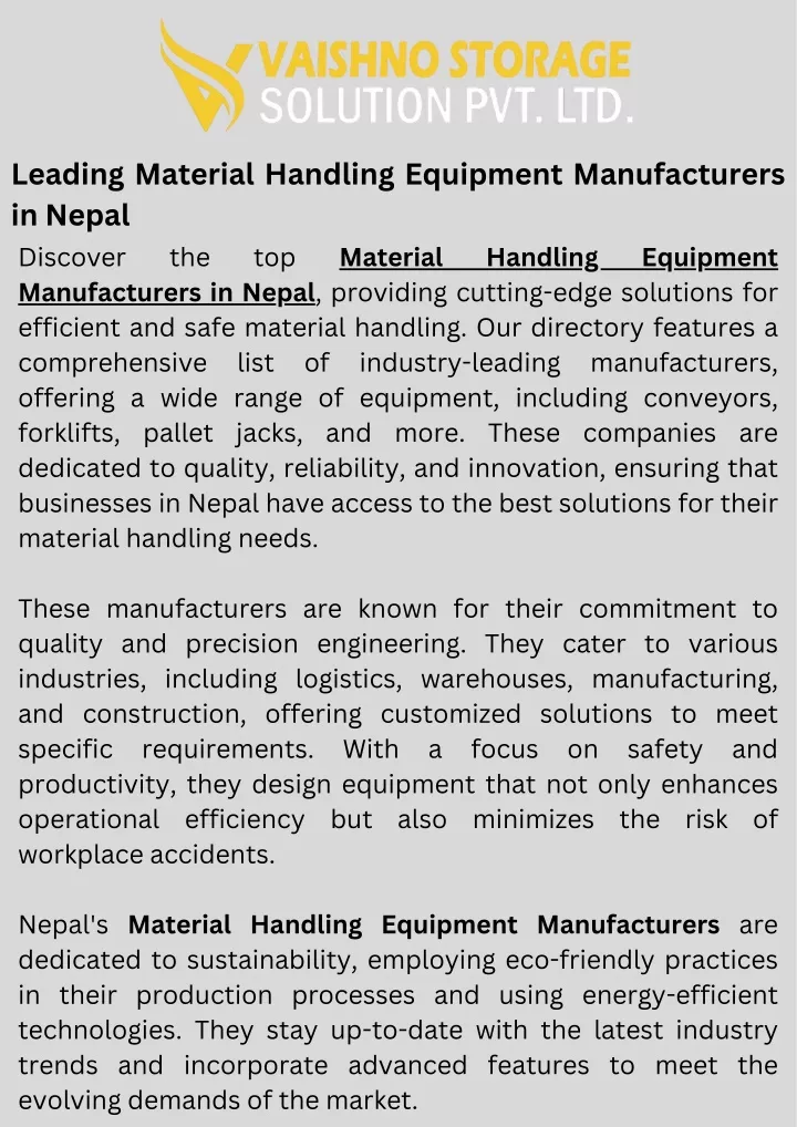 leading material handling equipment manufacturers