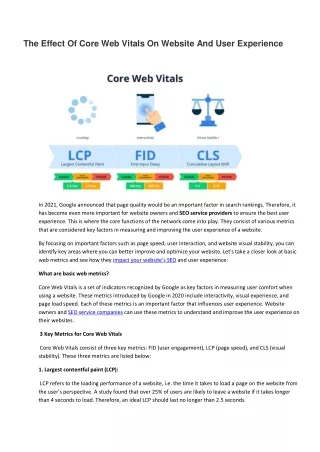 The Effect Of Core Web Vitals On SEO And User Experience