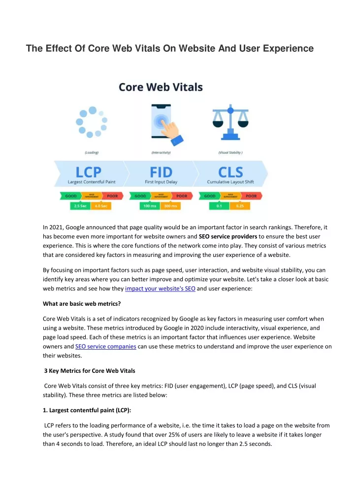 the effect of core web vitals on website and user