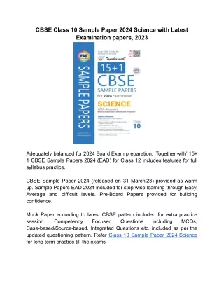 cbse class 10 sample paper 2024 science with