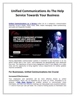 Unified Communications As The Help Service Towards Your Business
