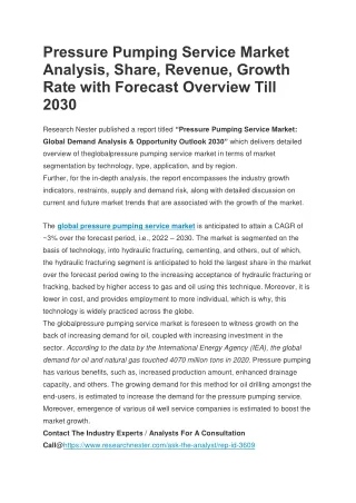 Pressure Pumping Service Market