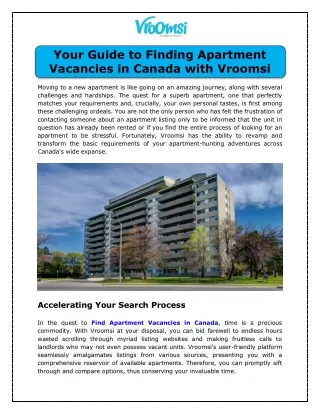 Your Guide to Finding Apartment Vacancies in Canada with Vroomsi