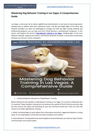 Mastering Dog Behavior Training in Las Vegas: A Comprehensive Guide