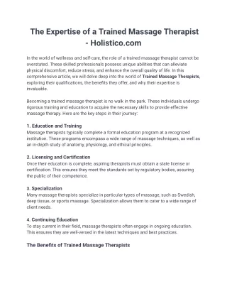 The Expertise of a Trained Massage Therapist - Holistico.com
