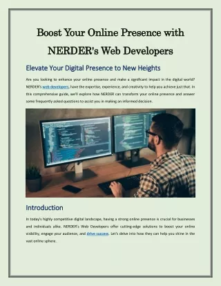 Boost Your Online Presence with NERDER's Web Developers