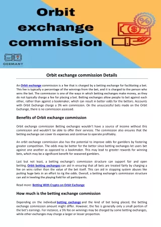 Germanny Betting - Orbit exchange commission Details