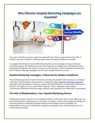 Why Effective Hospital Marketing Campaigns are Essential