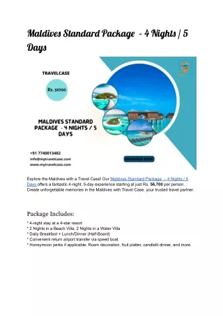 Maldives Standard Package  – 4 Nights _ 5 Days