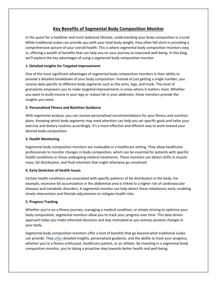 key benefits of segmental body composition monitor