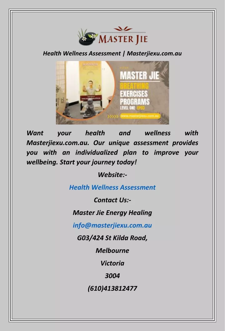 health wellness assessment masterjiexu com au