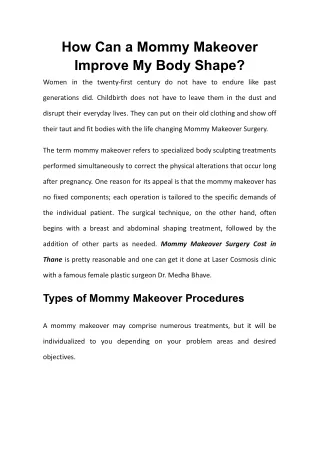 How Can a Mommy Makeover Improve My Body Shape