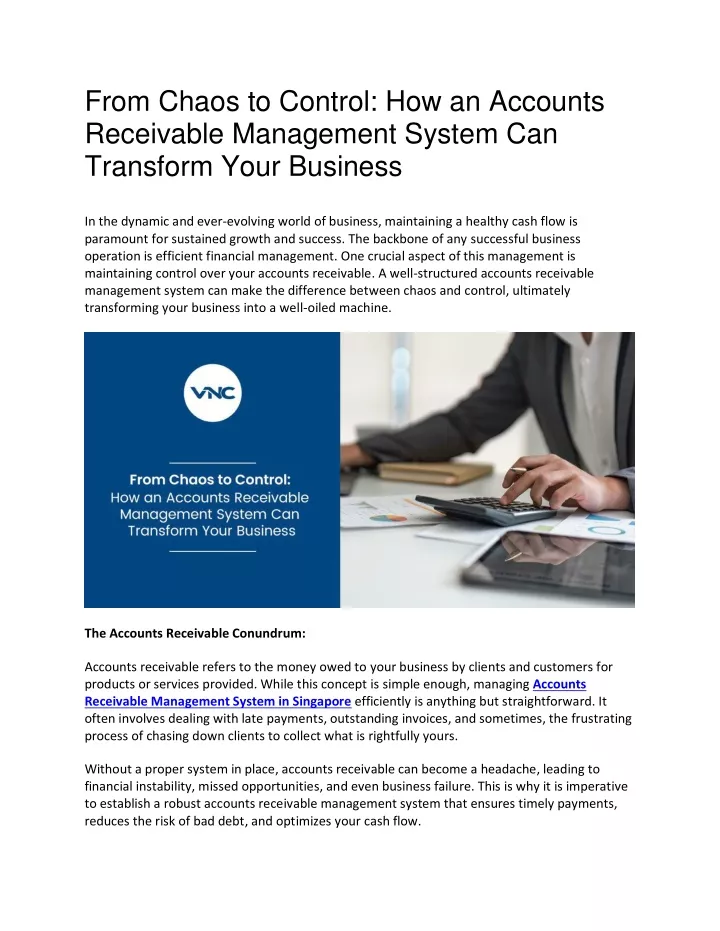 from chaos to control how an accounts receivable