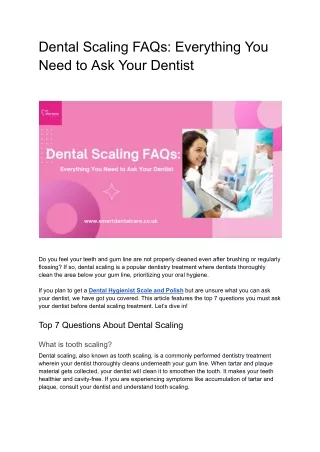 Dental Scaling FAQs: Everything You Need to Ask Your Dentist