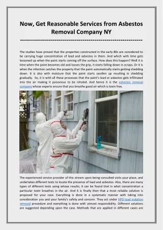 Now, get reasonable services from asbestos removal company NY