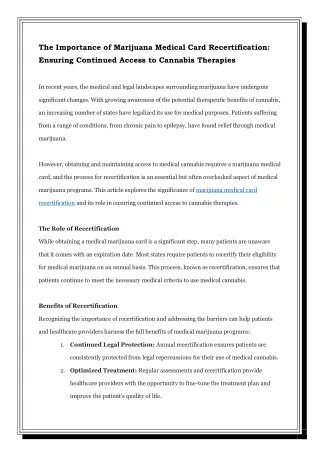 Importance of Marijuana Medical Card Recertification - CT Marijuana Medical