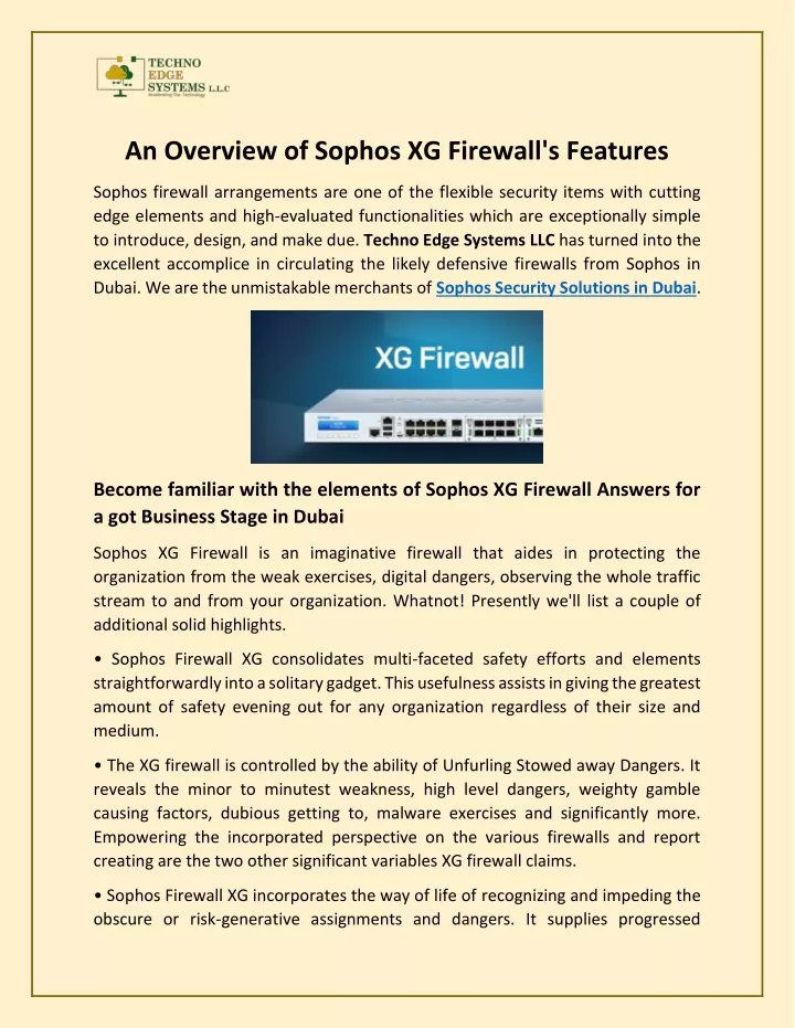 an overview of sophos xg firewall s features