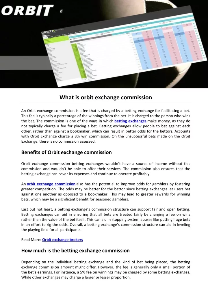 what is orbit exchange commission