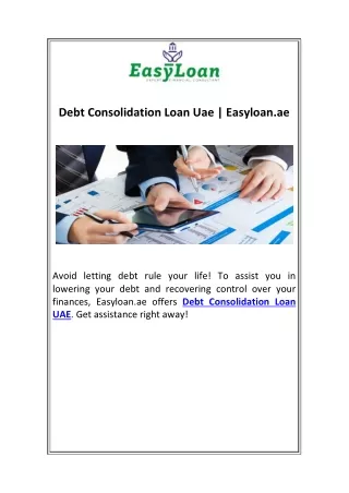 Debt Consolidation Loan Uae | Easyloan.ae
