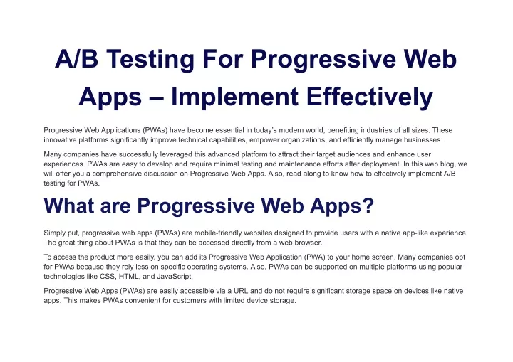 a b testing for progressive web apps implement