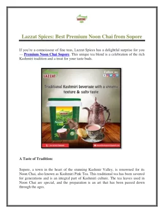 Lazzat Spices: Best Premium Noon Chai from Sopore