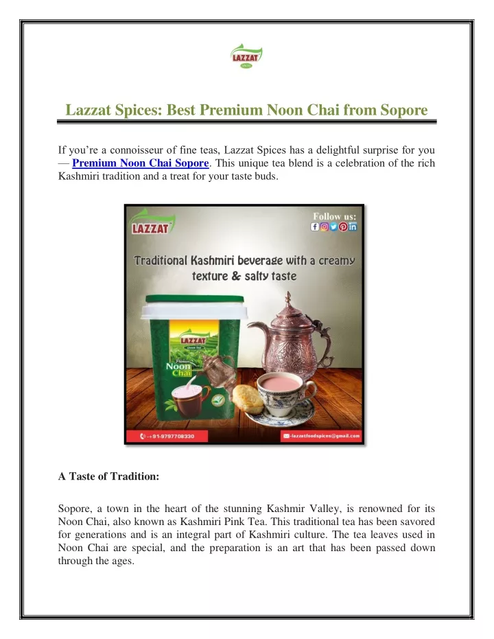 lazzat spices best premium noon chai from sopore