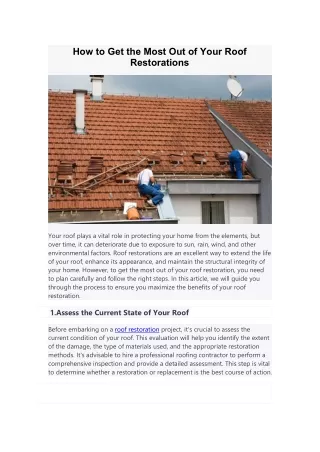 How to Get the Most Out of Your Roof Restorations