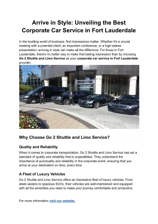 Unveiling the Best Corporate Car Service in Fort Lauderdale