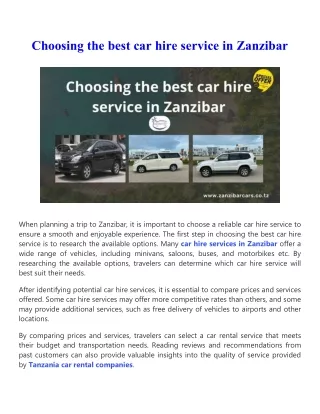 Choosing the best car hire service in Zanzibar
