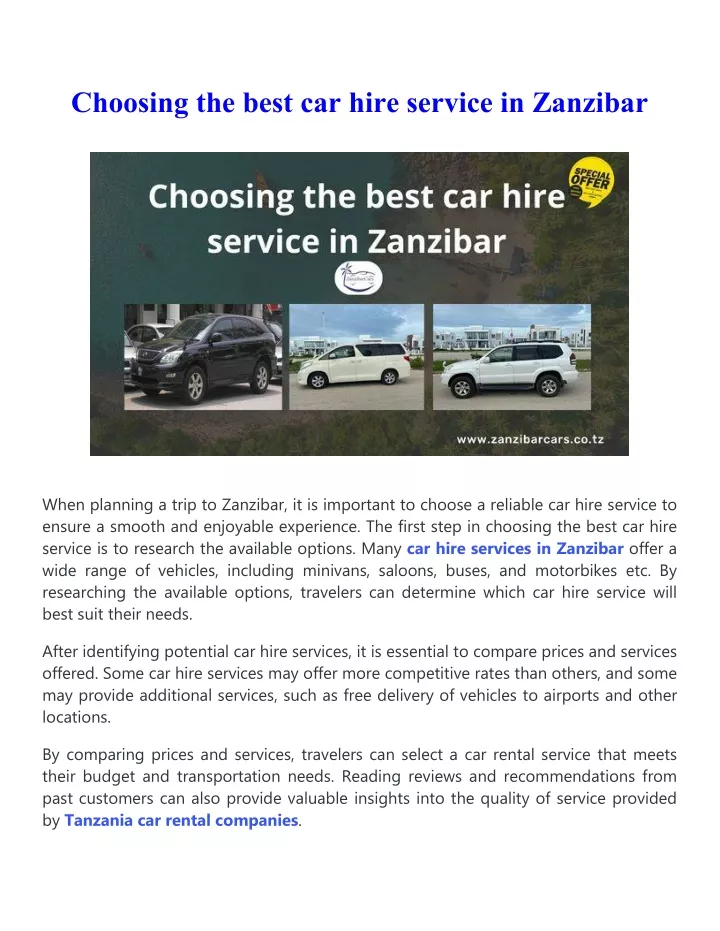 choosing the best car hire service in zanzibar