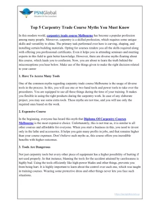 Top 5 Carpentry Trade Course Myths You Must Know
