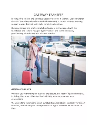 Gateway Transfer Chauffeur Service in Sydney - MrDrivers Hire
