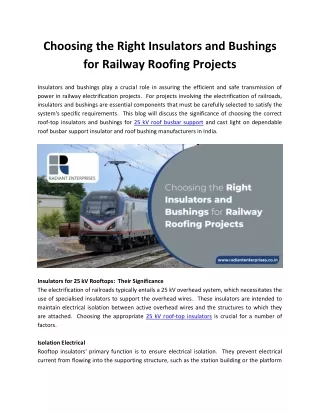Choosing the Right Insulators and Bushings for Railway Roofing Projects