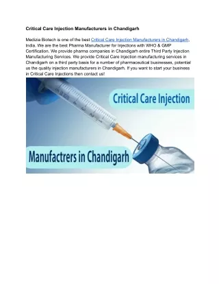 Critical Care Injection Manufacturers in Chandigarh