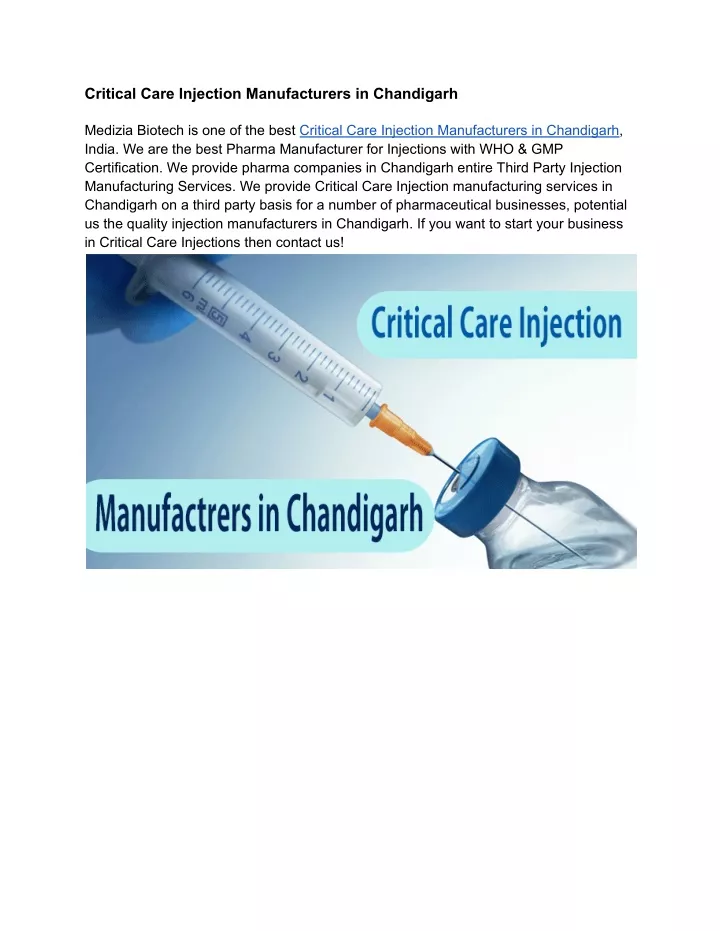 critical care injection manufacturers