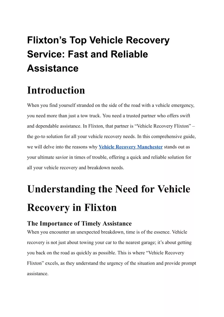 flixton s top vehicle recovery service fast