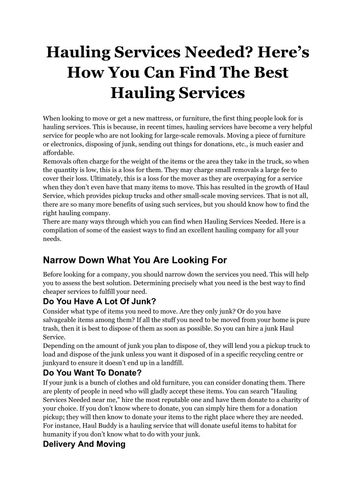 hauling services needed here s how you can find