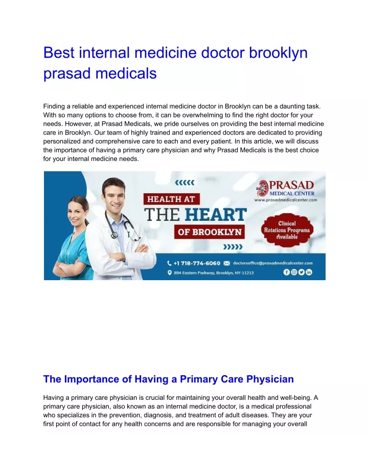 best internal medicine doctor brooklyn prasad