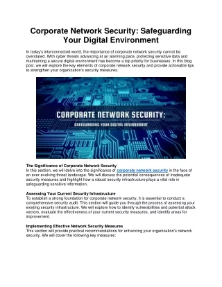 Corporate Network Security Safeguarding Your Digital Environment