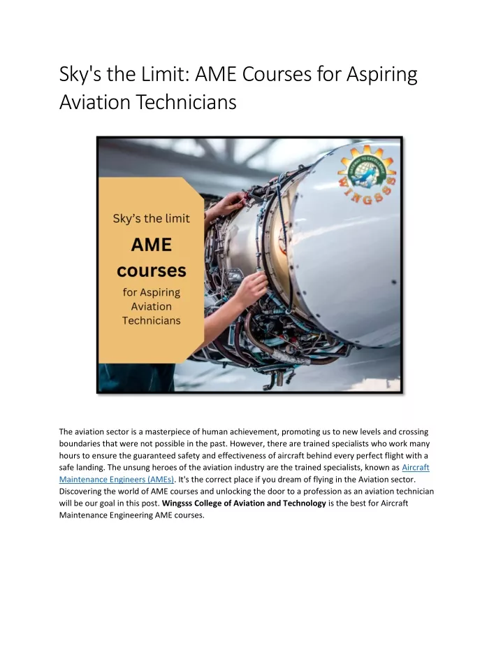 sky s the limit ame courses for aspiring aviation