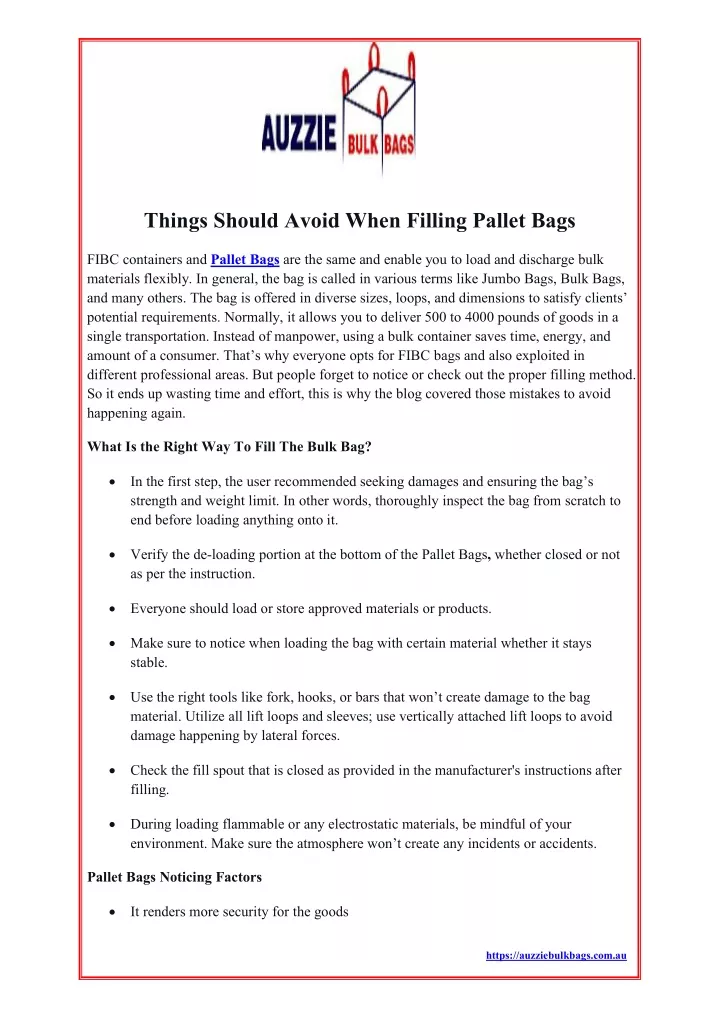 things should avoid when filling pallet bags