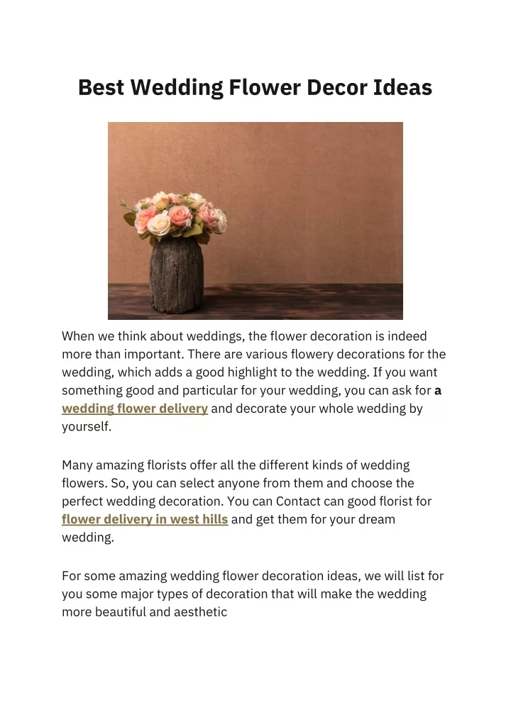 best wedding flower decor ideas