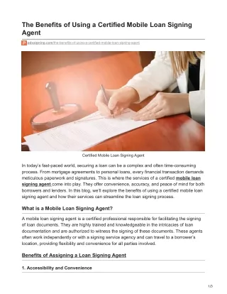 The Benefits of Using a Certified Mobile Loan Signing Agent