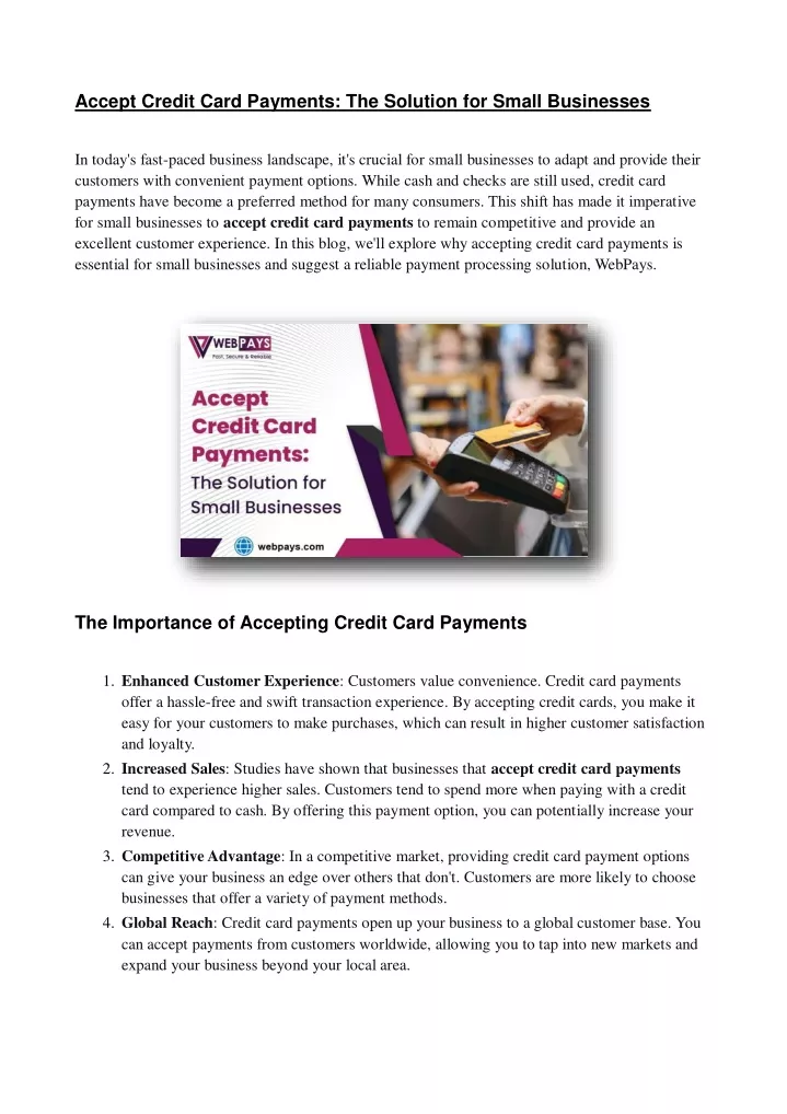 accept credit card payments the solution