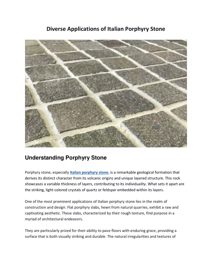 diverse applications of italian porphyry stone